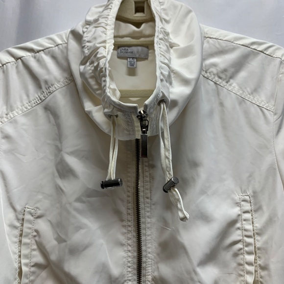 Linea Domani Womens Jacket White Ruched Lightweight Large (KH128) - Picture 7 of 8